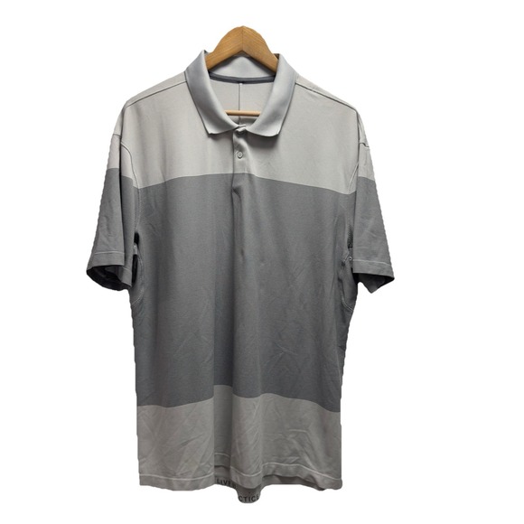 Lululemon Mens Sz XXL Gray Striped Tech Pique Short Sleeve Performance Golf Polo - Picture 2 of 4